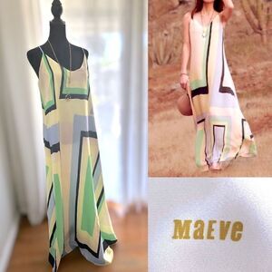 Anthropologie Maeve Abstracted Geometric Colorblock Maxi Shift Slip Dress Size S
